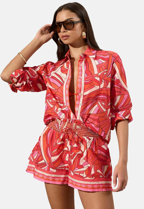 REGULAR FIT - SWIRL PRINT BEACH SHIRT. - Beach accessory - pink