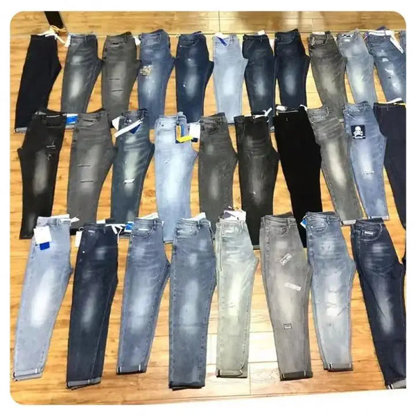 Wholesale Mid Waist Men Straight Jeans Mixed Denim Good Quality Summer Casual Style Washed Craft