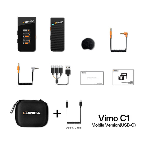Comica Vimo C 2.4G Mini Wireless Lapel Microphone with Charging Case, for Smartphone Camera Podcast Interview YouTube Facebook