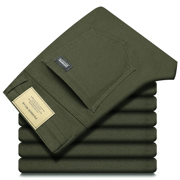 2026 98% Cotton Elastic Cotton Jeans Men's Spring Slim Straight Denim Pants Comfort Large Size Korean Business Casual Trousers