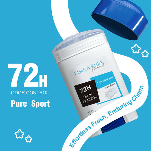 72-Hour Long-Lasting Deodorant Men,Aluminum-Free Fresh Scent,Pure Sport for Gym & Workout,Underarm Odor Body Remove,No Stains