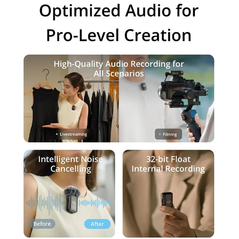 DJI Mic 2 Wireless Microphone with smart Noise Cancelling 32-bit Float Internal record Optimized Sound m Range