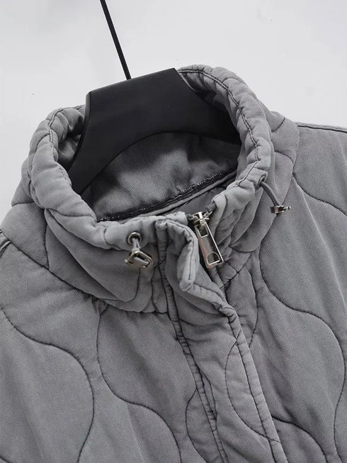 Autumn Winter Women Standing Collar Light weight Sleeveless Cotton Coat Vest Women Pocket Decoration Tank Top