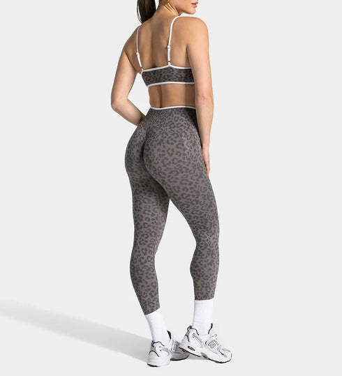 Teveo Tight-fitting Leopard-print Seamless Yoga Pants with Nude-skin High Elasticity Suitable for Fitness Running Pants
