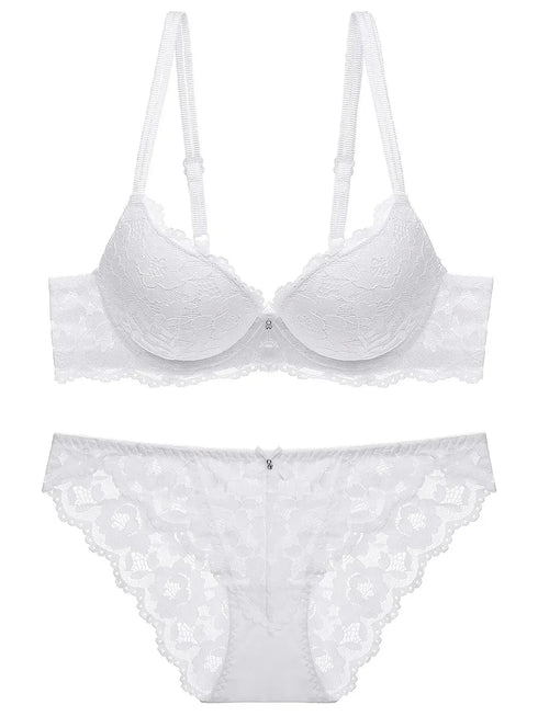 1 Set Elegant Lace Embroidery & Breathable Fabric Lingerie Set: Push-Up Bra, Drop Waist Sheer Panty - Ultimate Valentine's Day