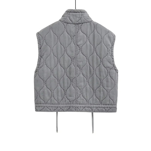Autumn Winter Women Standing Collar Light weight Sleeveless Cotton Coat Vest Women Pocket Decoration Tank Top