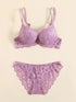 1 Set Elegant Lace Embroidery & Breathable Fabric Lingerie Set: Push-Up Bra, Drop Waist Sheer Panty - Ultimate Valentine's Day