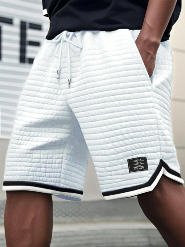 Men's Striped Jacquard Casual Shorts Summer Solid Color Cool Bottoms Running Gym Fitness Jogging Sportswear Men Sport Short Pant