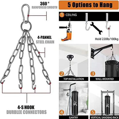 Heavy Punching Bag Set with Ceiling Hook Steel Chain Hanging Heavy Bag for Adults Muay Thai MMA Taekwondo Home Gym Training
