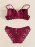 1 Set Elegant Lace Embroidery & Breathable Fabric Lingerie Set: Push-Up Bra, Drop Waist Sheer Panty - Ultimate Valentine's Day