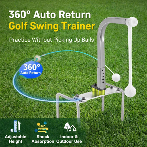 Golf Swing Trainer with 360° Auto Return Adjustable Height Golf Training Aid for Indoor Outdoor Practice