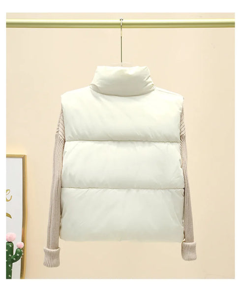 Winter Short Down Sleeveless Vest Women Warm Stand Collar Zipper Jacket Casual Fashion Quilted Cropped Coats Street Outerwears