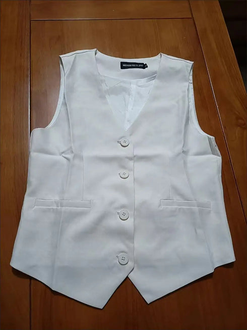 Spring Summer Korean Fashion Vest 2025 New Women Short Fashion V-neck Sleeveless Casual Blazer Waistcoat Coats Female Tops