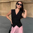 Spring Summer Korean Fashion Vest 2025 New Women Short Fashion V-neck Sleeveless Casual Blazer Waistcoat Coats Female Tops