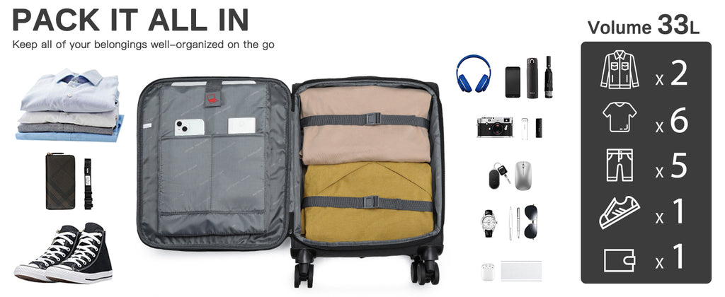 British Traveller Cargo Case 53.5x40x21cm Lightweight hand luggage 4 Rolls TSA Lock Soft Luggage fabric