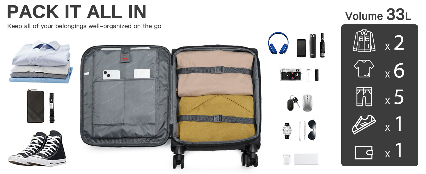 British Traveller Cargo Case 53.5x40x21cm Lightweight hand luggage 4 Rolls TSA Lock Soft Luggage fabric
