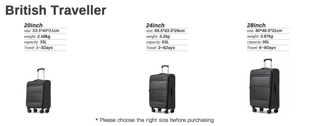 British Traveller Cargo Case 53.5x40x21cm Lightweight hand luggage 4 Rolls TSA Lock Soft Luggage fabric