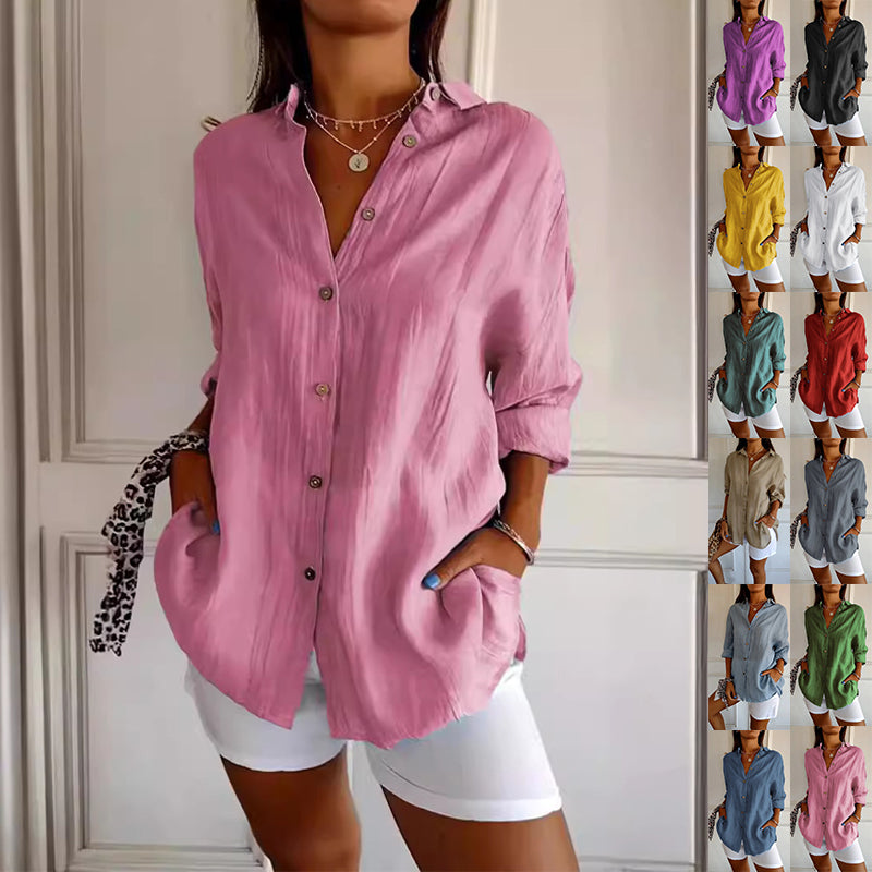 Lapel Long Sleeve Shirt Women's Single-breasted Pleated Shirt Tops Clothing Main image