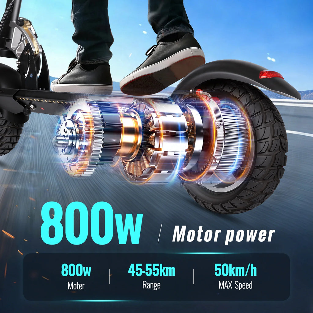 SUNNIGOO 800W Electric Scooter for Adults - 25km/h High Speed 45-55km Long Range 10" Off-Road Tires Folding Commuter E-Scooter