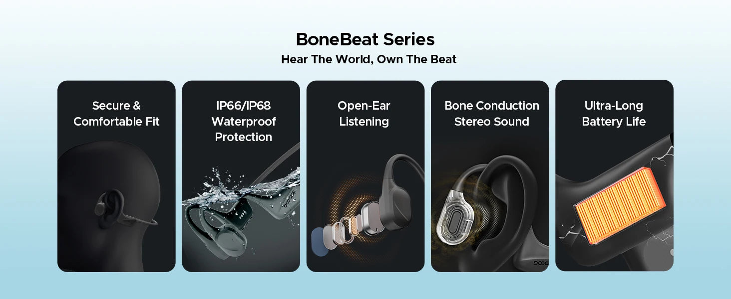 DOOGEE BoneBeat Swim Bone Conduction Headphones IP68 Waterproof Swimming Open Earphones Bluetooth 5.4 Wireless Headphone 7H Life
