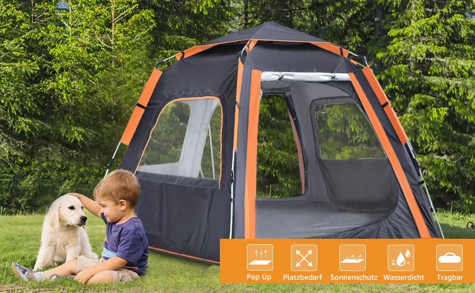 Instant Pop Up Camping Tent, Fully Automatic Tent, Outdoor Sunscreen Thickened Rainproof 3-4 Person Quick Open Camping Tent