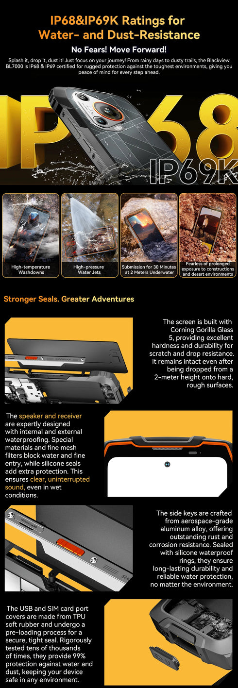Blackview BL7000 AI 5G Rugged Phone Android 15, MTK 6300, 6.78" FHD+ 120Hz, 7500mAh/33W, Rugged Smartphone Dual SIM NFC/IP69K