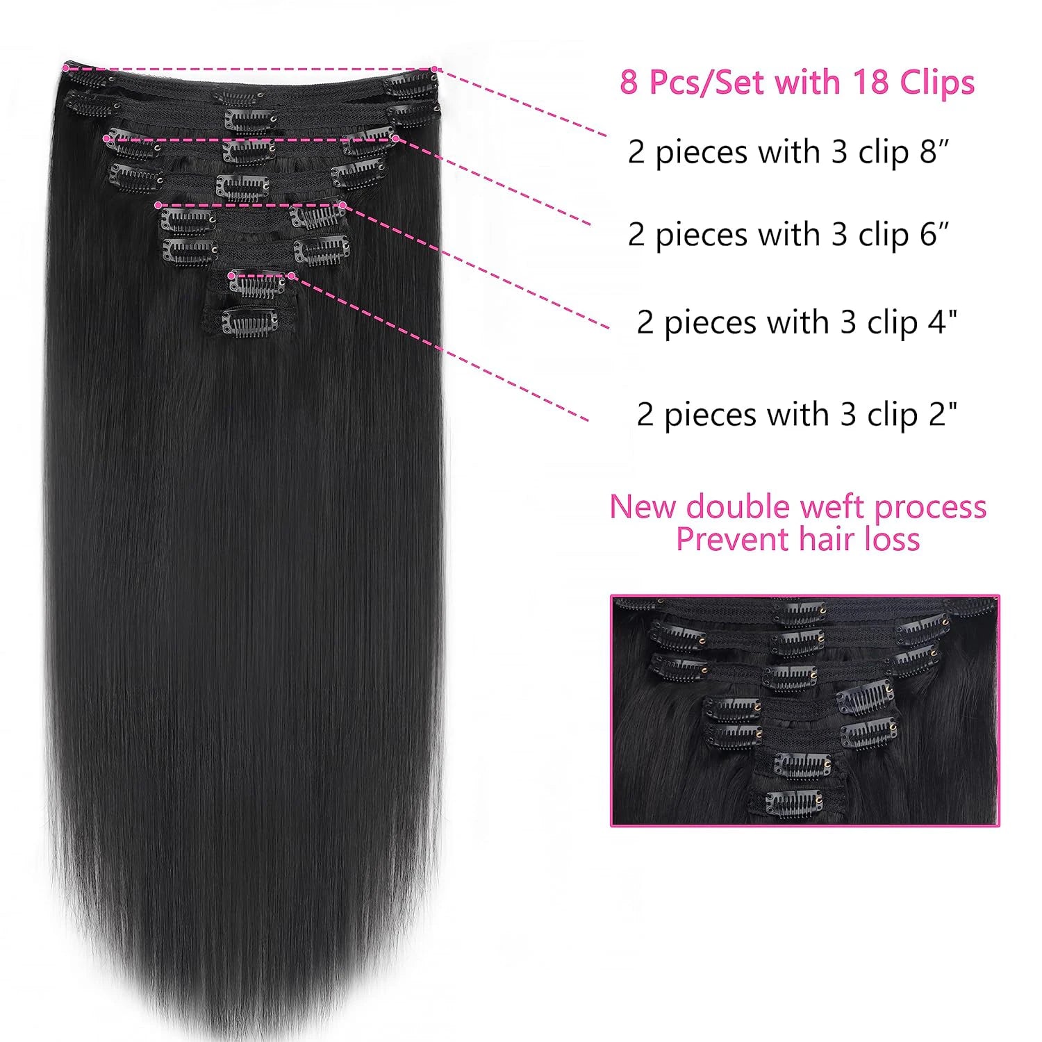 Clip in Hair Extensions Straight 100% Remy Human Hair Clip in Extensions Invisible Seamless Clip ins Hair Extension 8pcs Natural