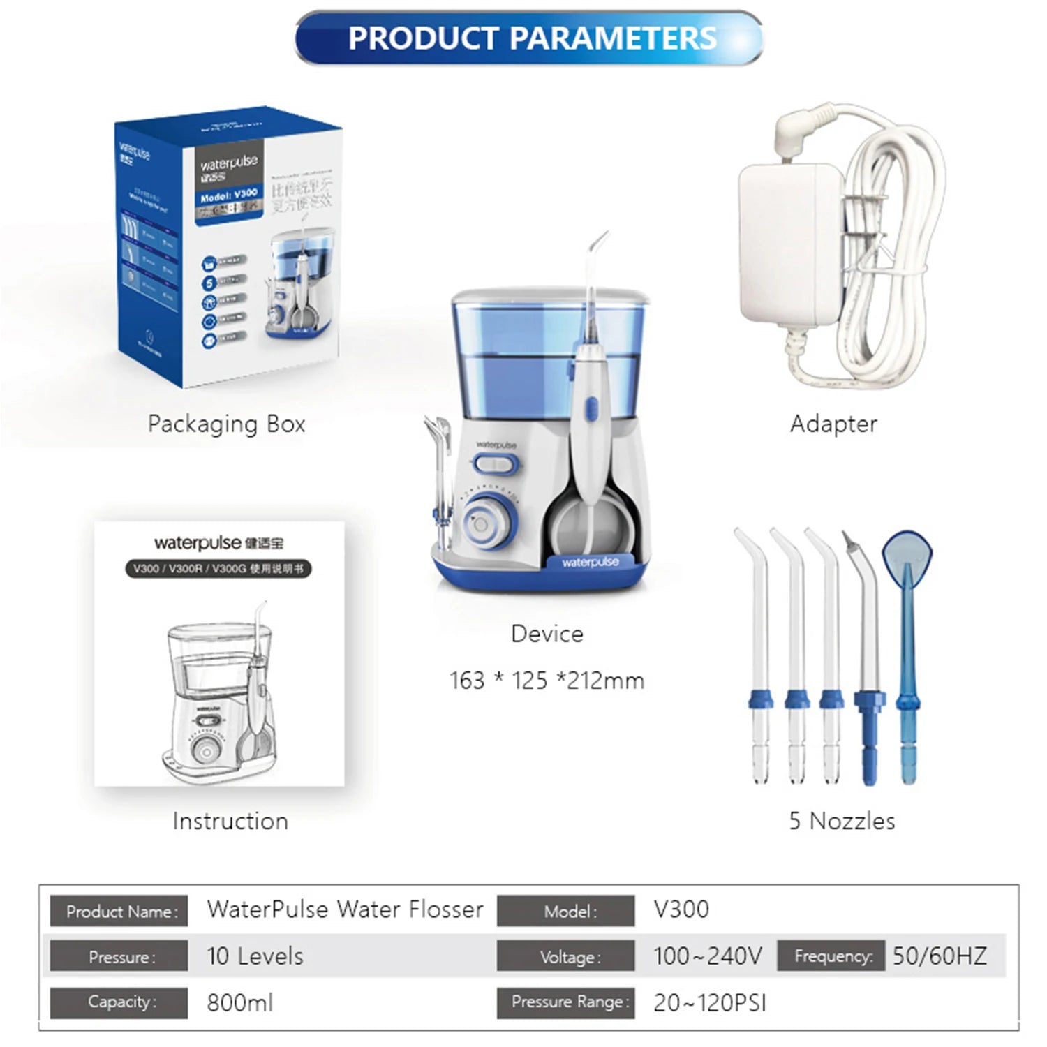 800ML Capacity Electric Water Flosser Oral Irrigator for Teeth Cleaning Water Dental Flosser Teeth with Interchangeable Nozzles