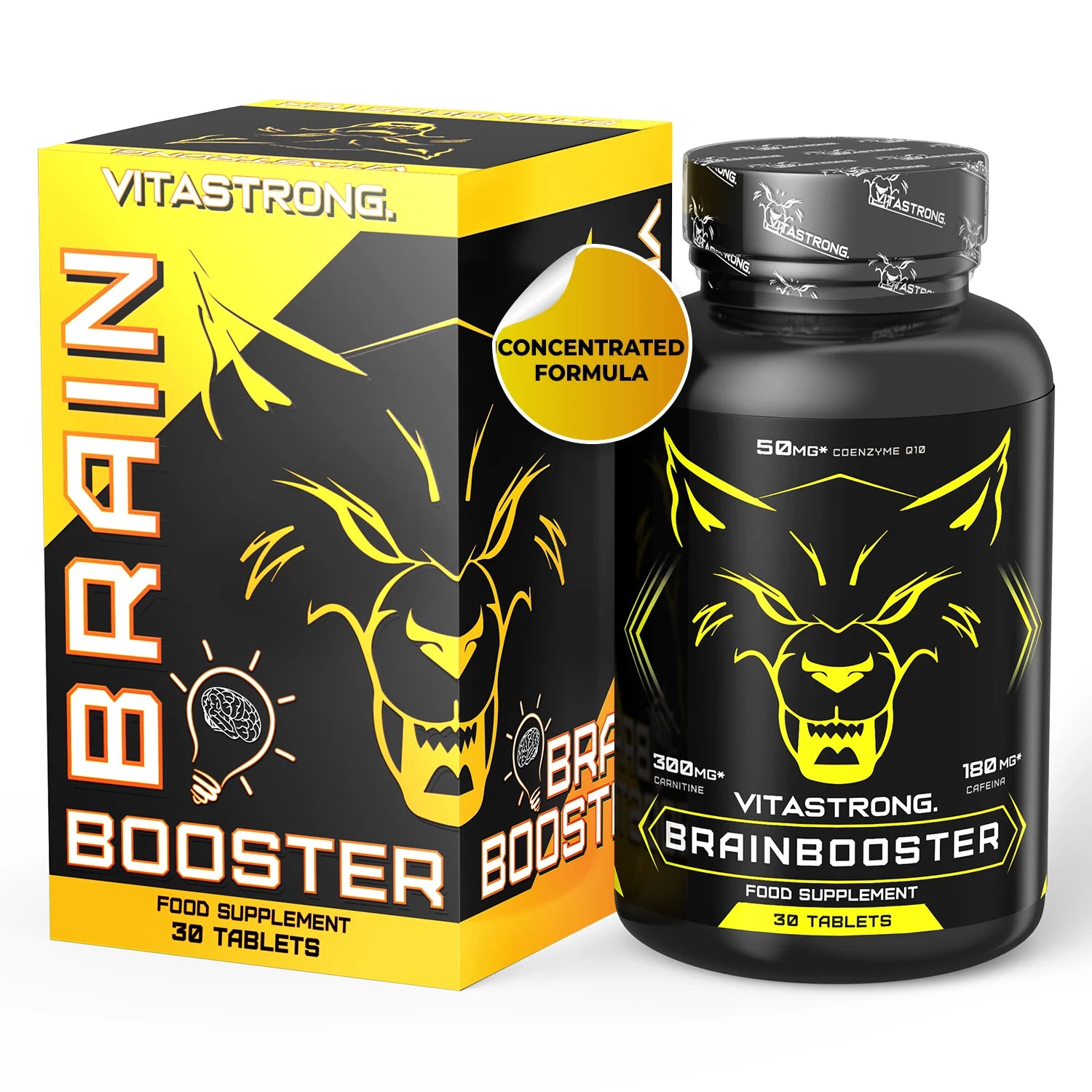 Vitastrong Brain Booster, Powerful Nootropic with Pantothenic Acid for Mental Performance, Caffeine Complex Supplement, Biotin, Carnitine, Coenzyme Q10, Vitamin B6, Vitamin B12 and Folic Acid Main image