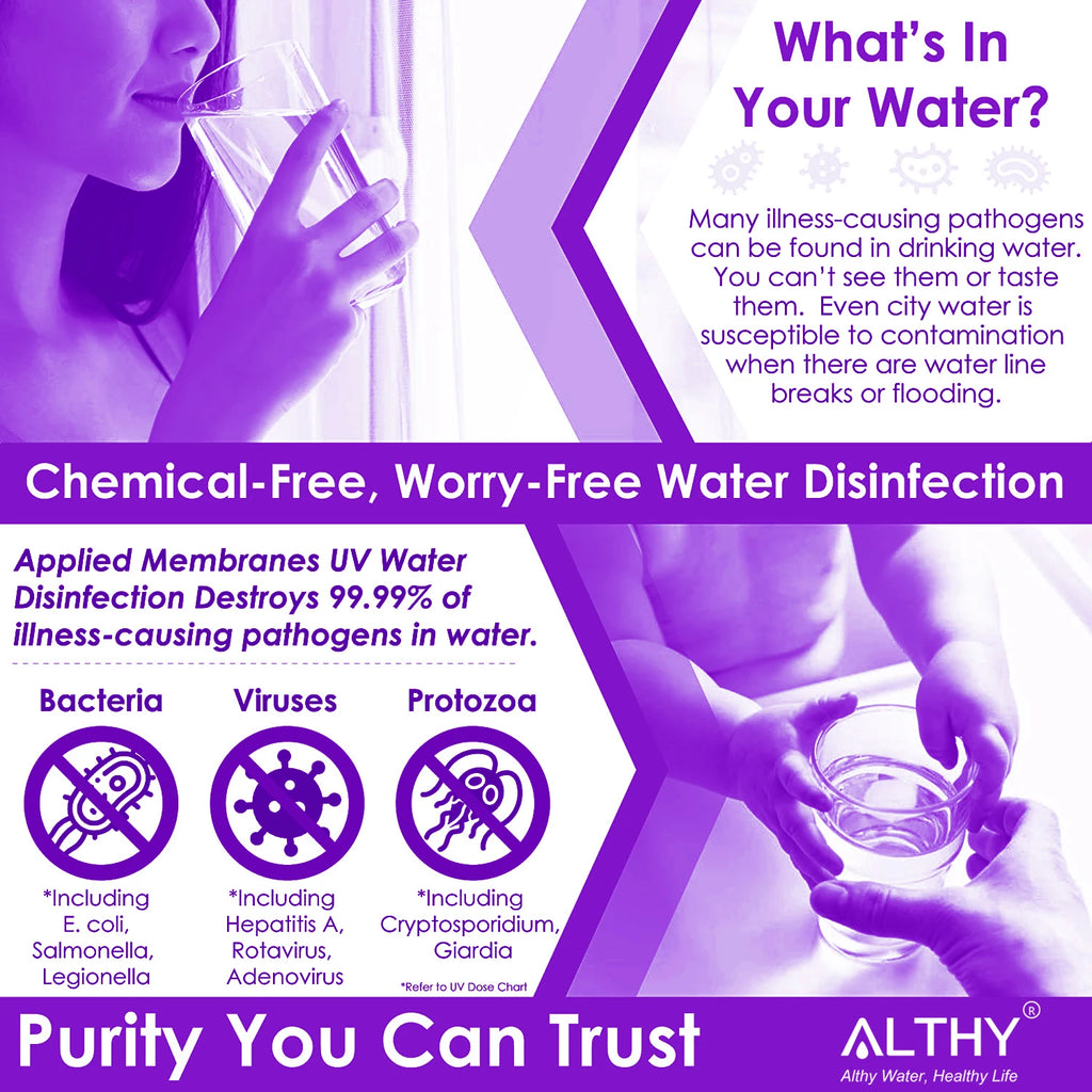 ALTHY UV Ultraviolet Water Sterilizer Purifier System Disinfection Filter Lamp + Flow Switch Control Stainless Steel 1GPM
