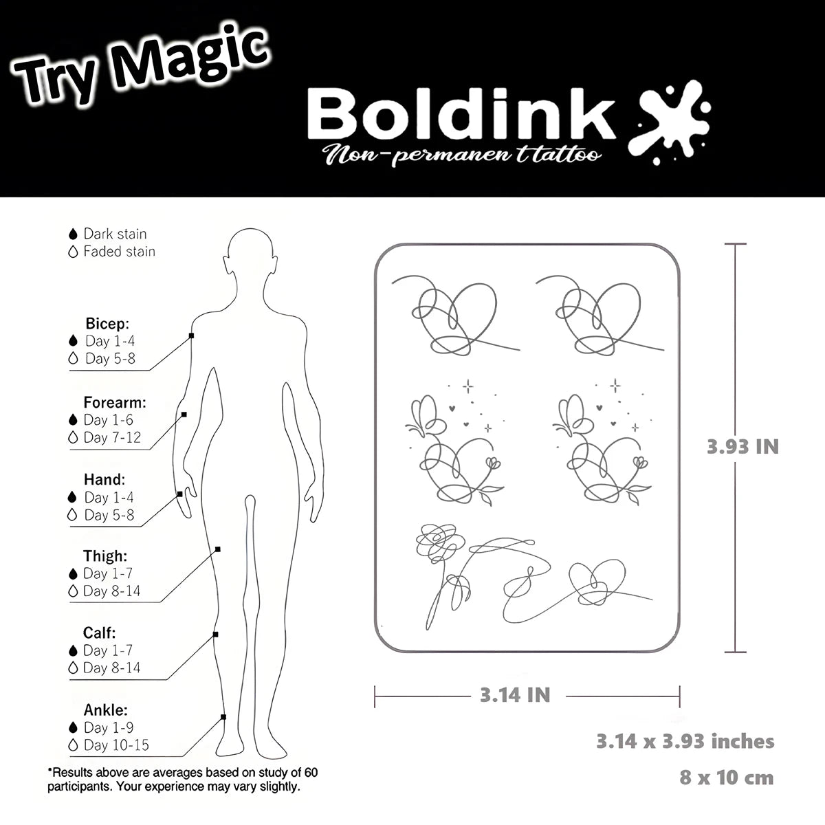 Heart butterfly Temporary Tattoo,Lasts To 15 Days New Technology Magic Waterproof Semi Permanent Sticker.