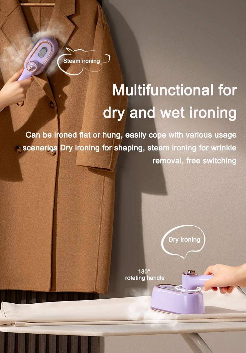 Handheld Vertical Garment Steamer Mini Travel Clothes Ironing Machine Fast-Heat Travelling Fabric Steam Iron Wet Cleaning Brush