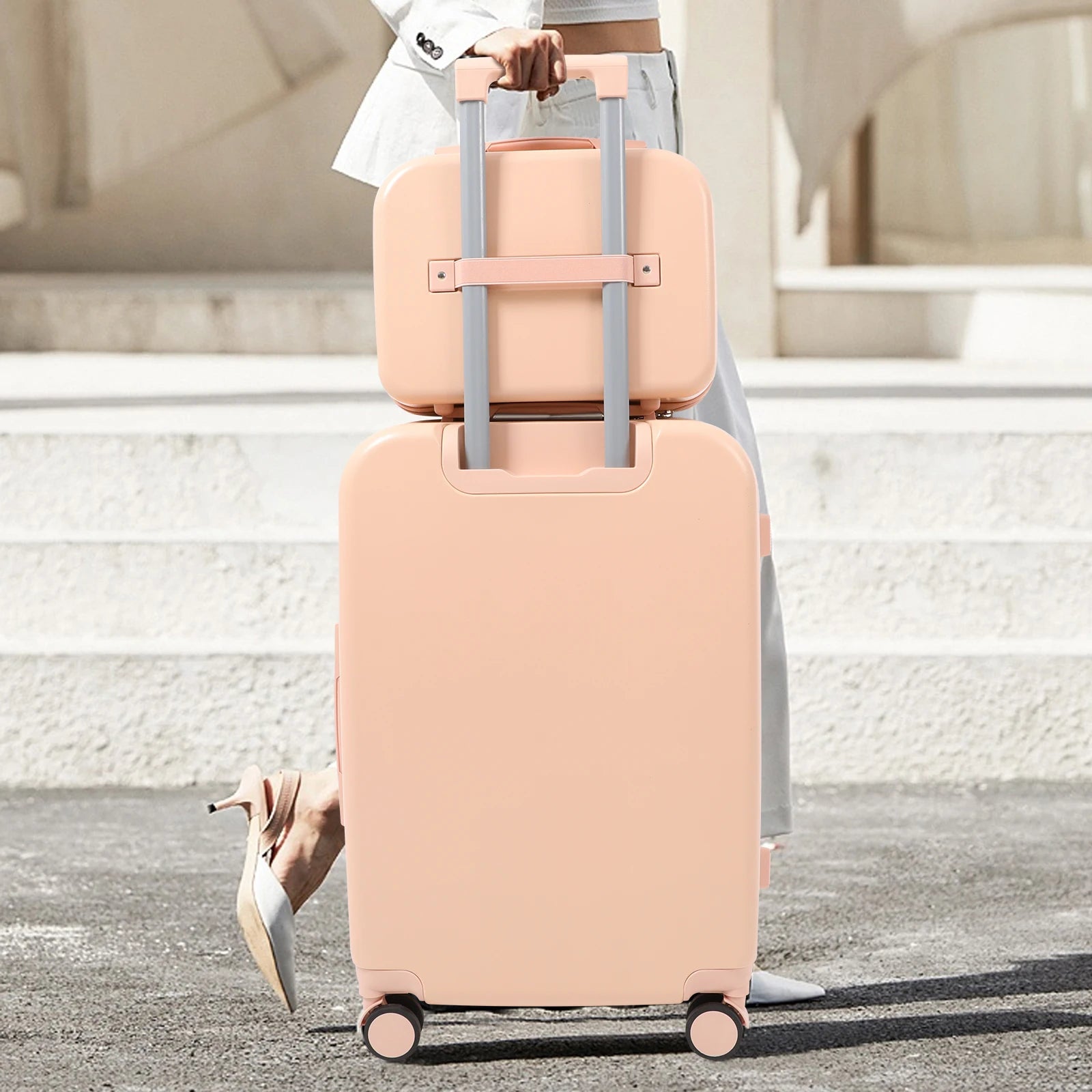14 Inch & 24 Inch Combo Luggage, Small and Large Suitcases, Hard Shell Carry-on Luggage, Spinner Luggage with Cosmetic Carry On Bag, Lightweight Wear-resistant Luggage for Business and Holiday Travel, Pink Secondary image
