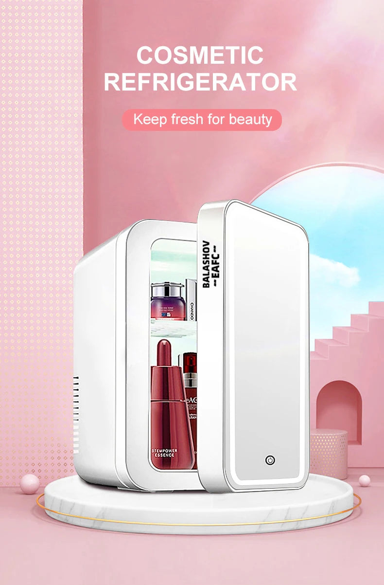 4L Mini Refrigerator Multifunction Cosmetics Cosmetic Dormitory Cooler Fridge Dual-use for Home Car Small Portable Fridge Mirror