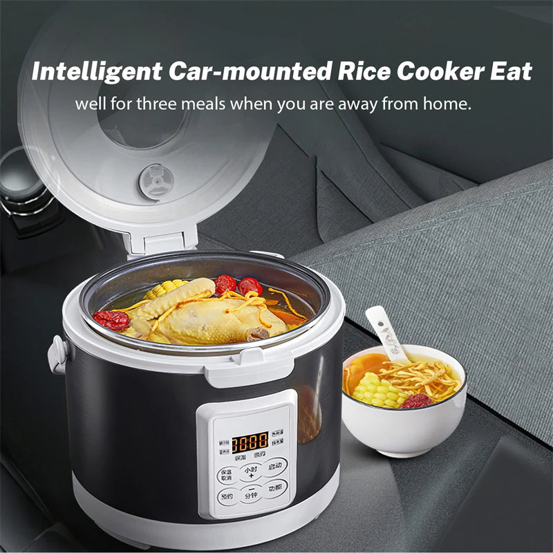 12V 24V 220V 3L Electric Rice Cooker Car Trucks Electric Soup Porridge Cooking Machine Food Steamer Warmer Heated Rice Cooker