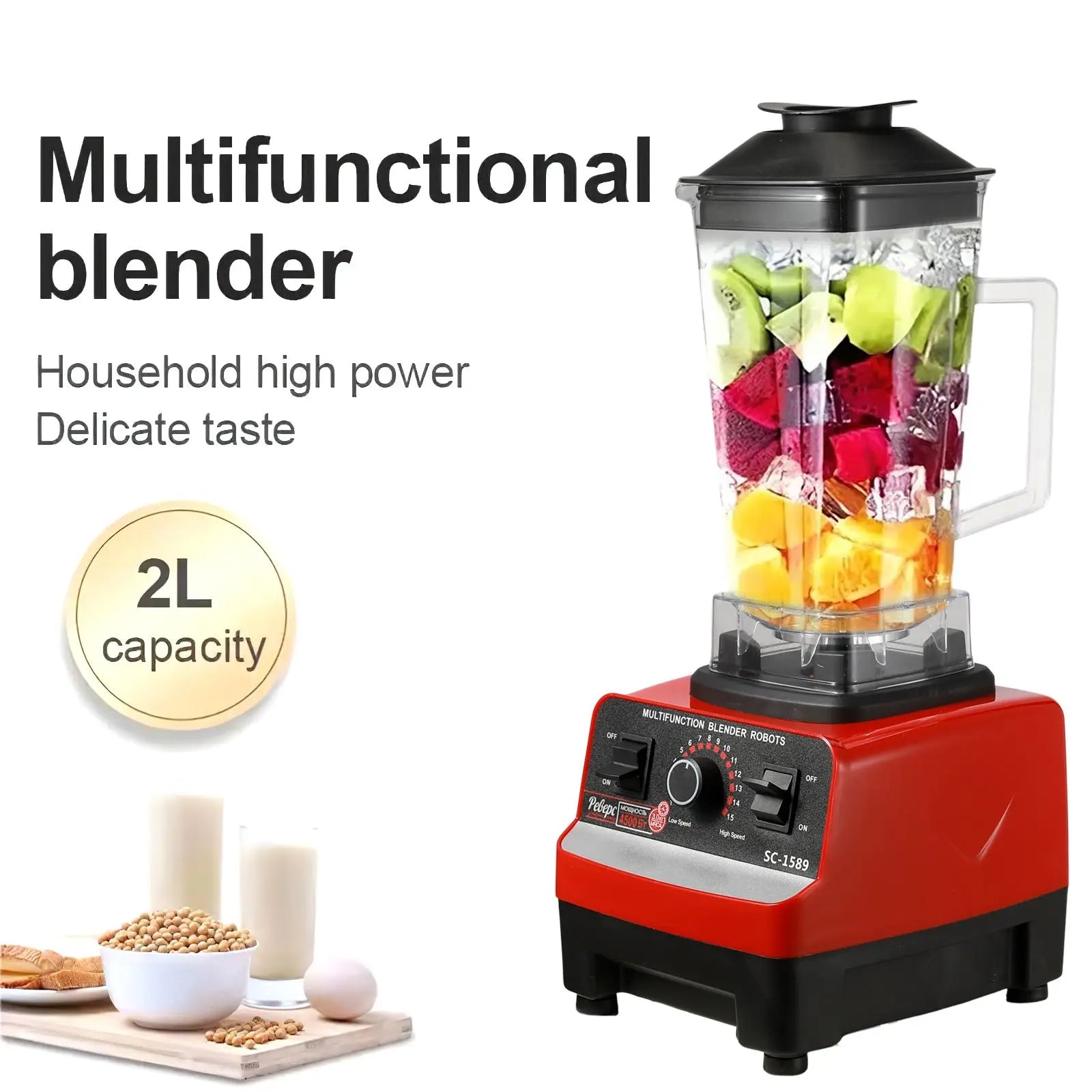 2-in-1 durable blender, fixed blender 2000w mini milkshake machine vertical blender for easy storage, black color for easy clean Secondary image