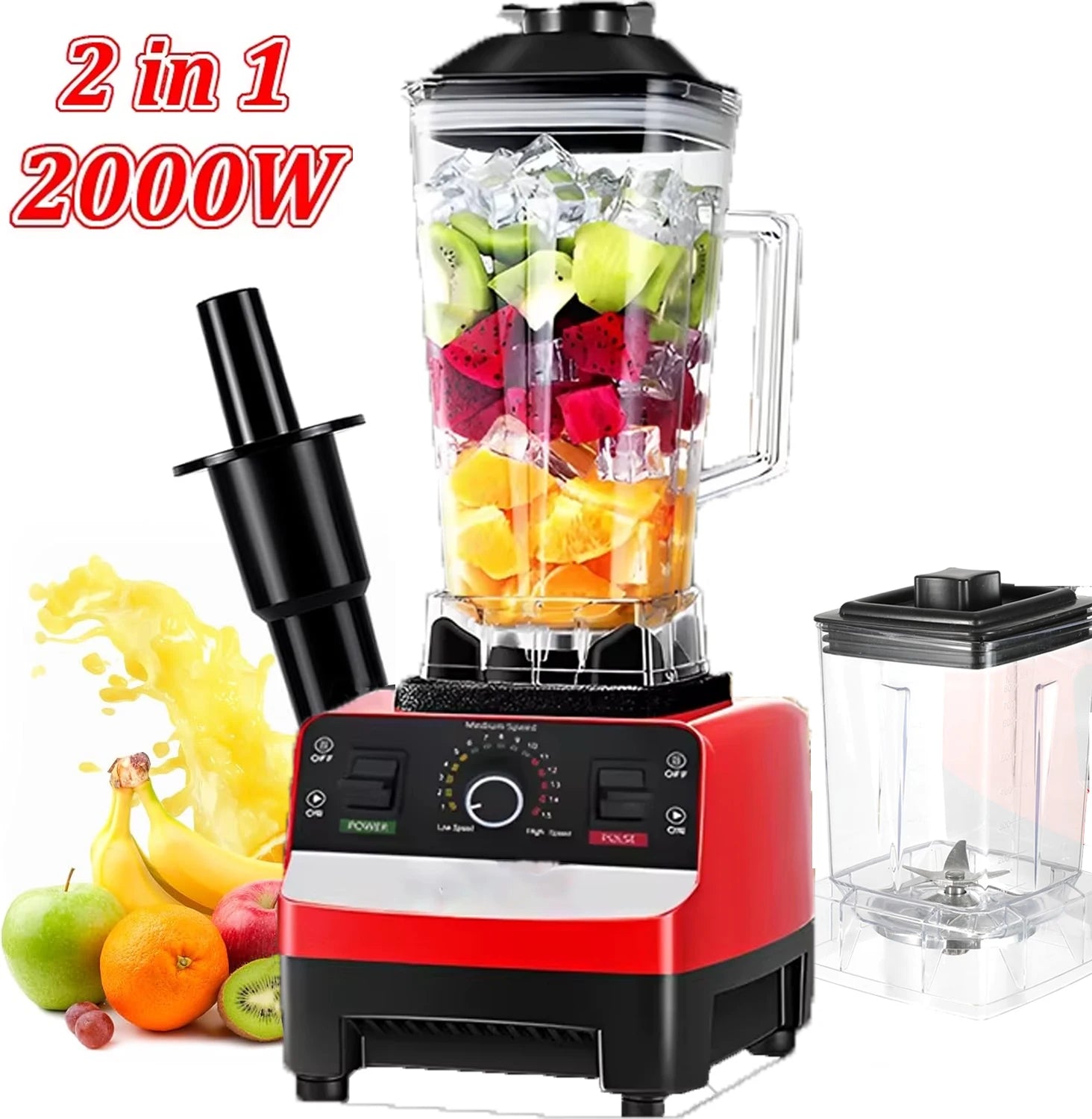 2000W ہیوی ڈیوٹی کمرشل بلینڈر سٹیشنری مکسر فوڈ پروسیسر آئس اسموتھیز کچن کے لیے ہائی پاور جوسر بلینڈر BPA فری Main image