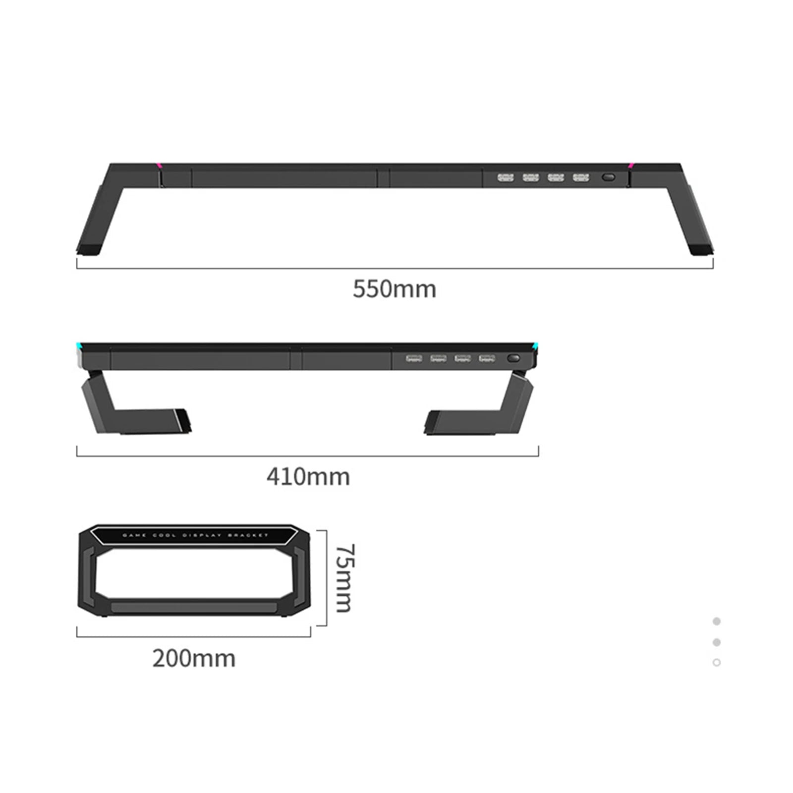 Aluminum RGB Monitor Stand Riser Bracket with 4 USB Ports Desk Organizer All-In-One Computer Laptop Height Stand Holder