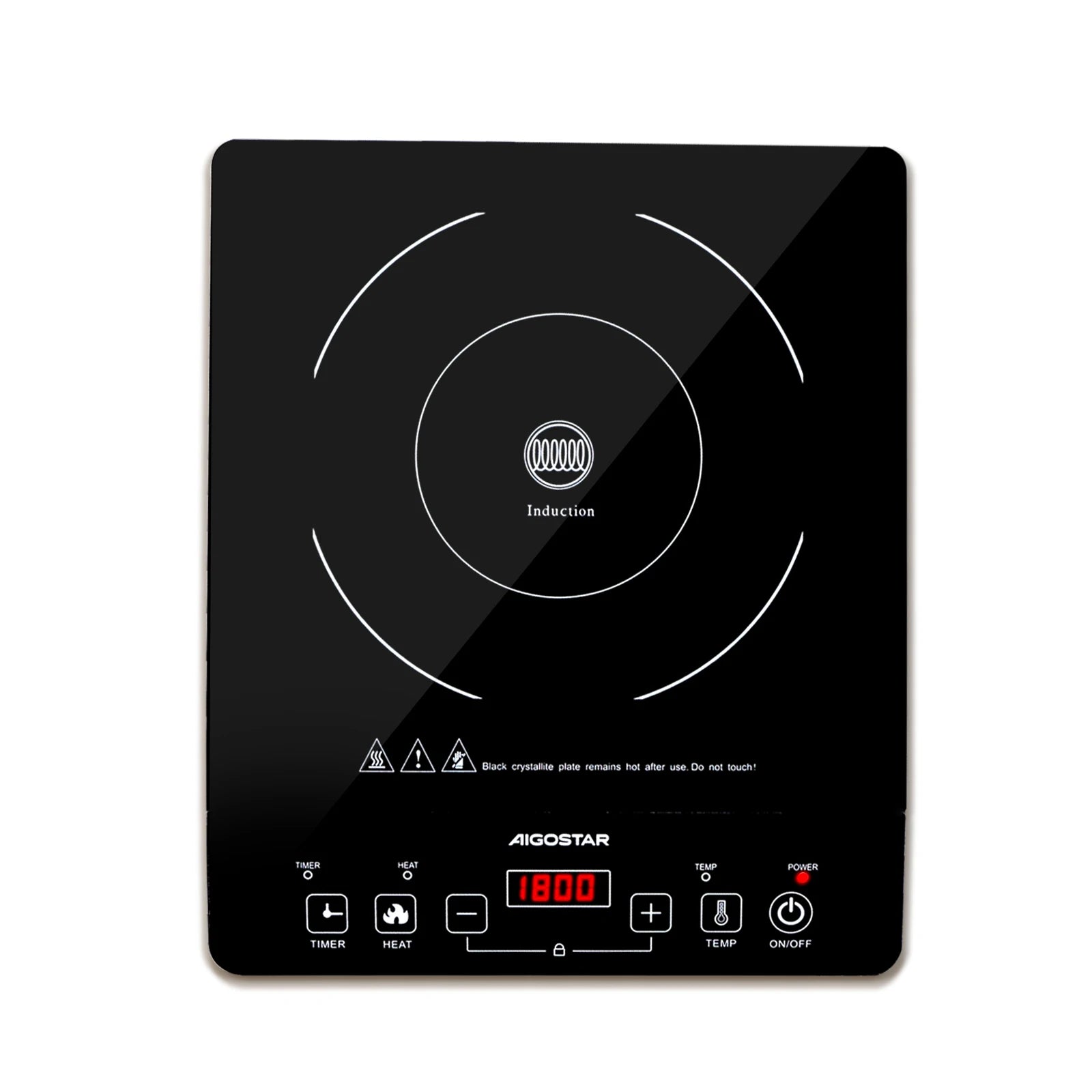 Aigostar 2000W Induction Cooktop, Touch Control, 10 Power Levels, 10 Temperature Settings, LED Digital Display, 3-Hour Timer
