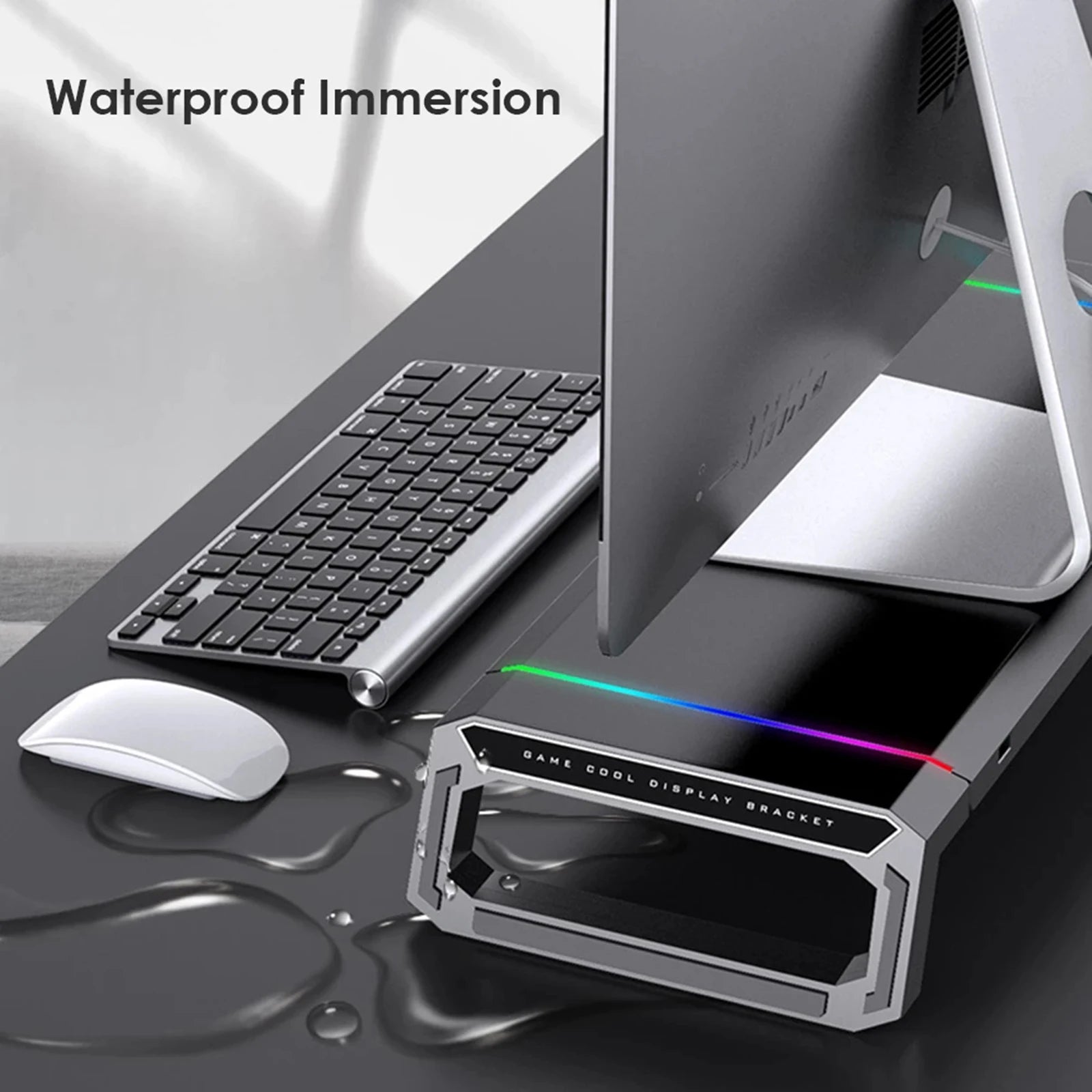 Aluminum RGB Monitor Stand Riser Bracket with 4 USB Ports Desk Organizer All-In-One Computer Laptop Height Stand Holder