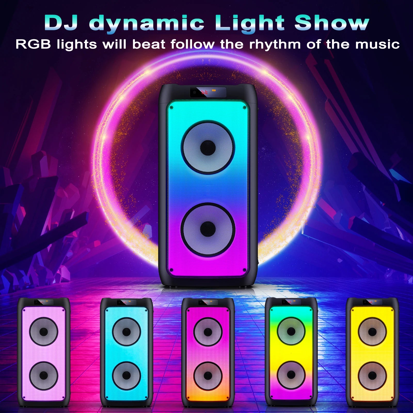 Wireless Bluetooth Speaker, Karaoke Machine with 2 Microphone, Home Karaoke Party Speaker with LED Light Secondary image