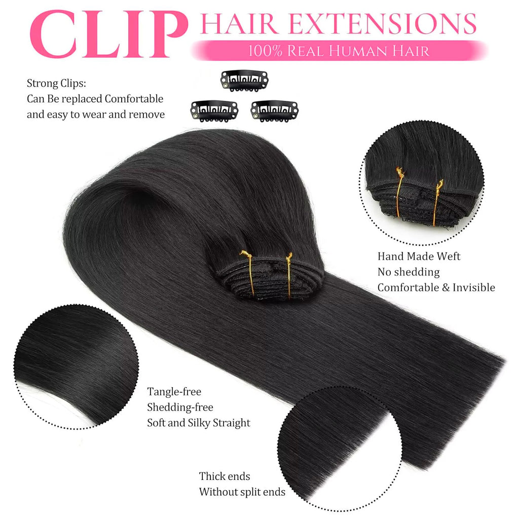 Clip in Hair Extensions Straight 100% Remy Human Hair Clip in Extensions Invisible Seamless Clip ins Hair Extension 8pcs Natural