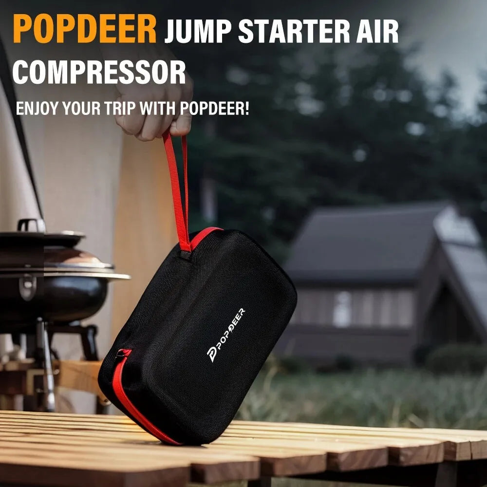 POPDEER PD-JA3 5000A 4-in-1 Jump Starter, 150PSI Air Compressor, 12V QC 3.0 Powerbank with LCD Display, 10L Gas/8L Diesel