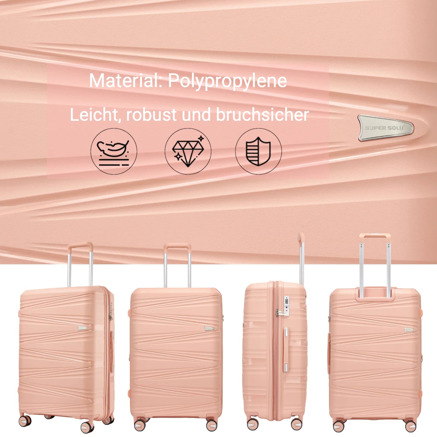 SUPER SOLU Berlin series: XL 28 inch/74 cm hard case expandable, PP easily weight suitcase with water-repellent zipper, TSA & 360 ° double roll premium check luggage 106L-shipping from DE