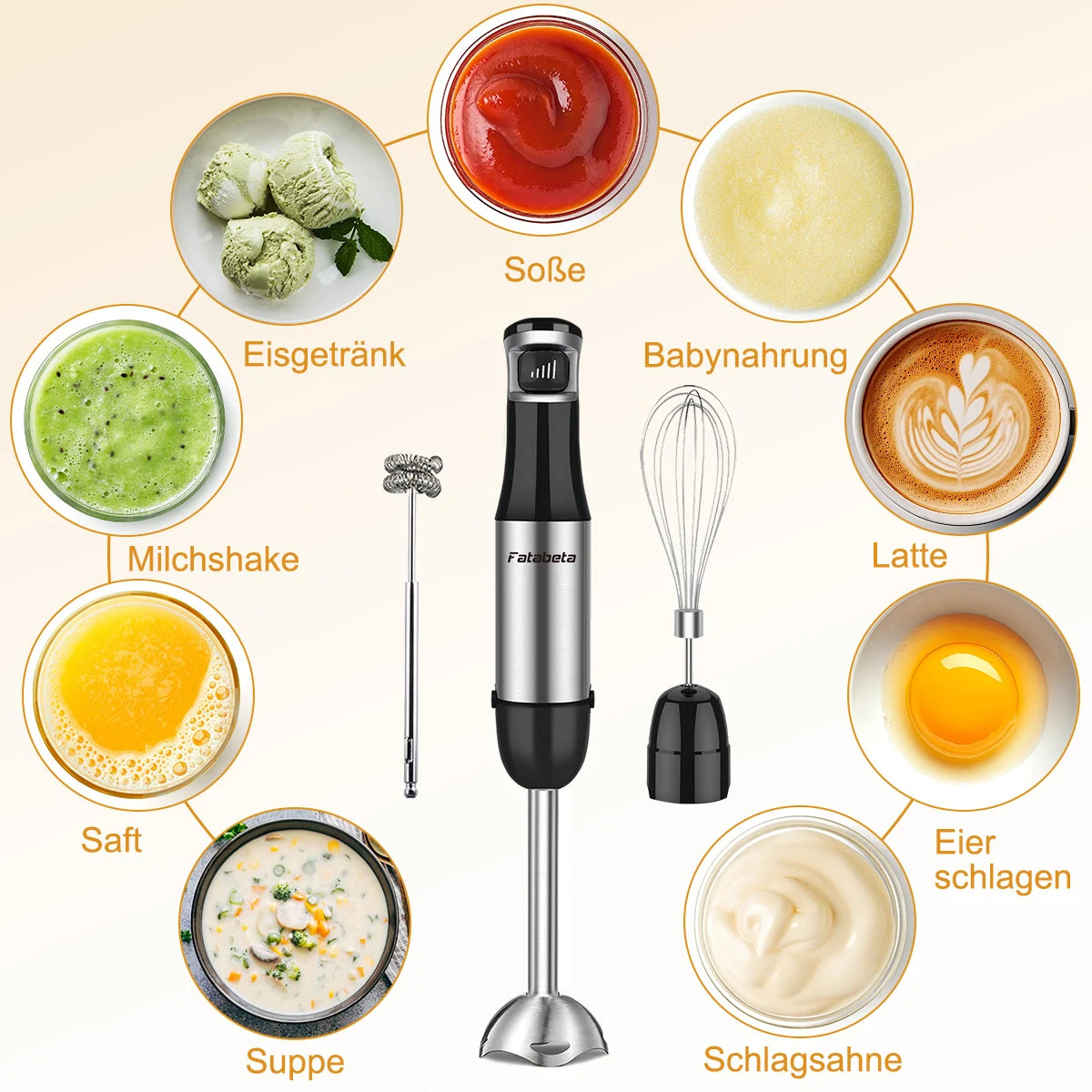 6 in 1 Handheld hand Immersion Blender - Stainless Steel Stick Blender with 5 Speed, Chopper, Whisk And Milk Frother Secondary image