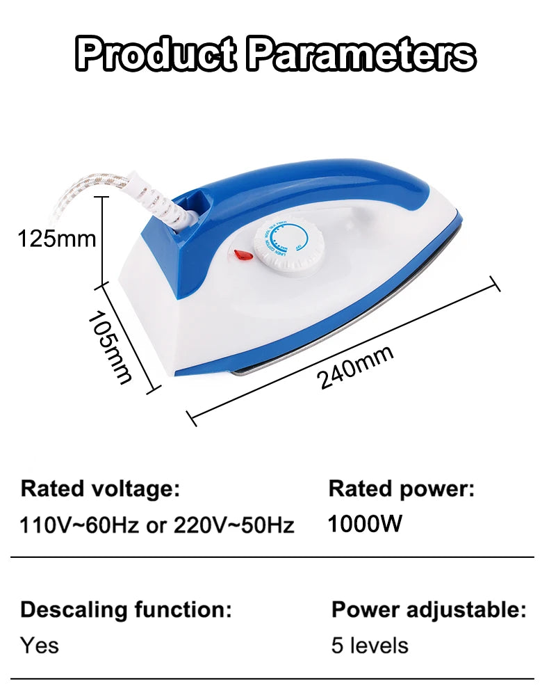 Adjustable Temperature Portable Electric Iron Fast Heating Travel Craft Dry Ironing Machine Clothes Wrinkle Removal Baseplate