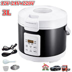 12V 24V 220V 3L Electric Rice Cooker Car Trucks Electric Soup Porridge Cooking Machine Food Steamer Warmer Heated Rice Cooker