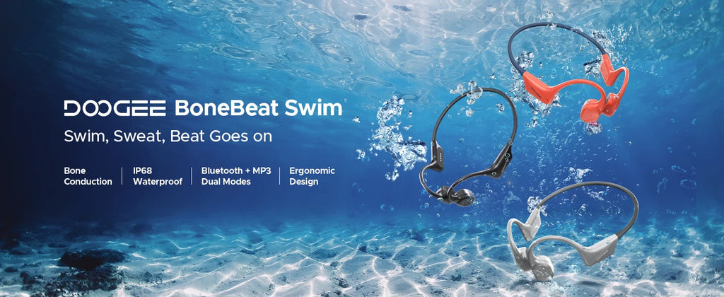 DOOGEE BoneBeat Swim Bone Conduction Headphones IP68 Waterproof Swimming Open Earphones Bluetooth 5.4 Wireless Headphone 7H Life