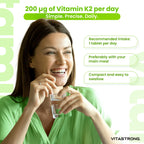 VitaStrong Vitamin K2 200 mcg, High Power, 1 Daily, 450 Tablets, Bone Health, Bone & Muscle support, Food Supplement, Premium Quality, 100% Vegan and Clean Formula