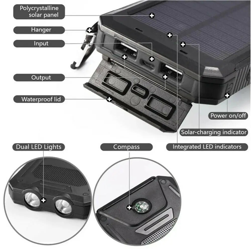 10000000mAh Solar Power Bank last 2USB LED Battery Charger For Cell Phone